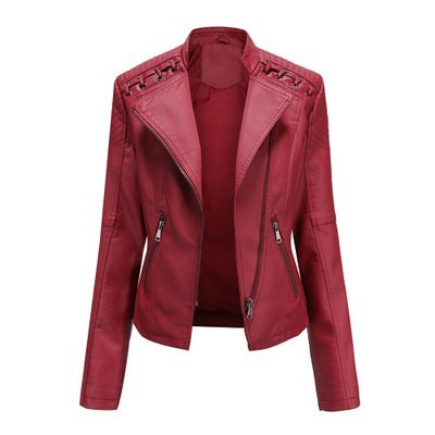 Women’s Faux Leather Moto Jacket – Slim Fit Short Coat with Lapel Collar - BANGN CREATIVE SOLUTIONS
