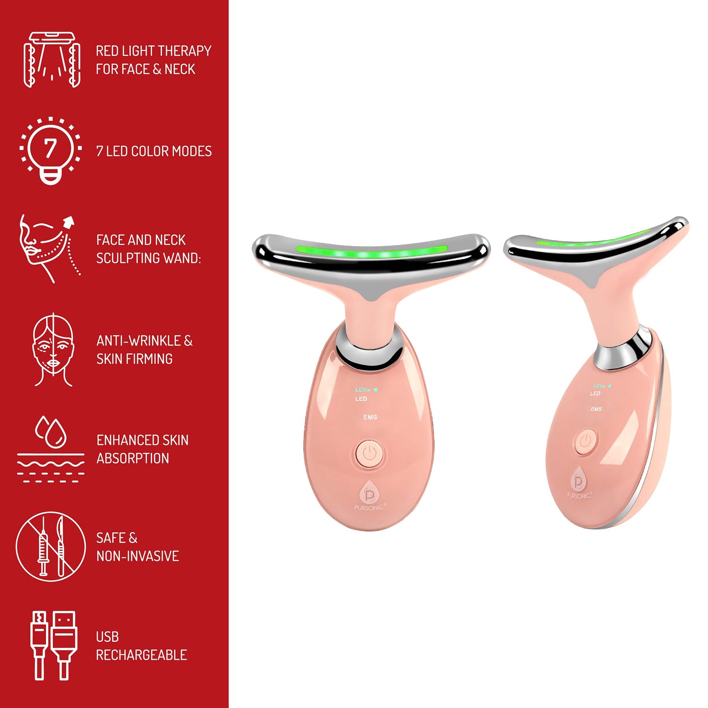 Pursonic Total LED Light Therapy System – Eye Mask, Neck Plate, Multi-Function Skincare Device