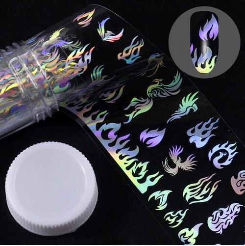 ✨ Holographic Nail Art Transfer Foil Roll – 3D Butterfly & Flame Designs (1M Roll)
