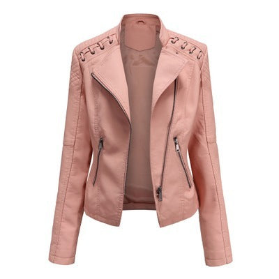 Women’s Faux Leather Moto Jacket – Slim Fit Short Coat with Lapel Collar - BANGN CREATIVE SOLUTIONS 