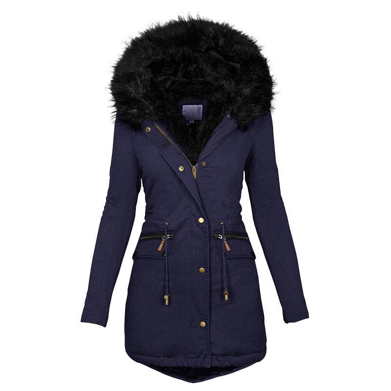 Women’s Plush Hooded Parka – Winter Warm Thick Zip‑Up Jacket with Faux Fur Trim