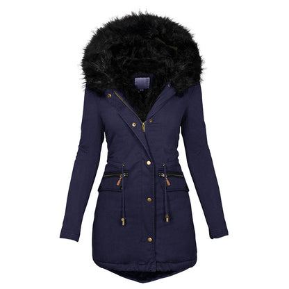Women’s Plush Hooded Parka – Winter Warm Thick Zip‑Up Jacket with Faux Fur Trim