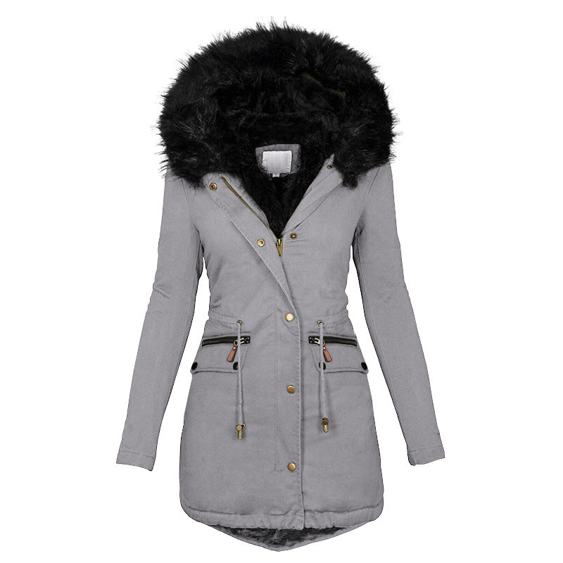 Women’s Plush Hooded Parka – Winter Warm Thick Zip‑Up Jacket with Faux Fur Trim