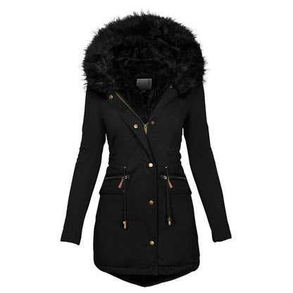 Women’s Plush Hooded Parka – Winter Warm Thick Zip‑Up Jacket with Faux Fur Trim
