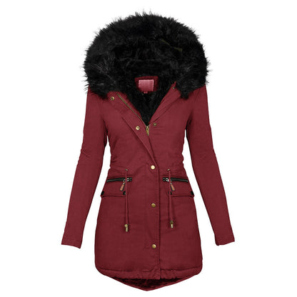 Women’s Plush Hooded Parka – Winter Warm Thick Zip‑Up Jacket with Faux Fur Trim