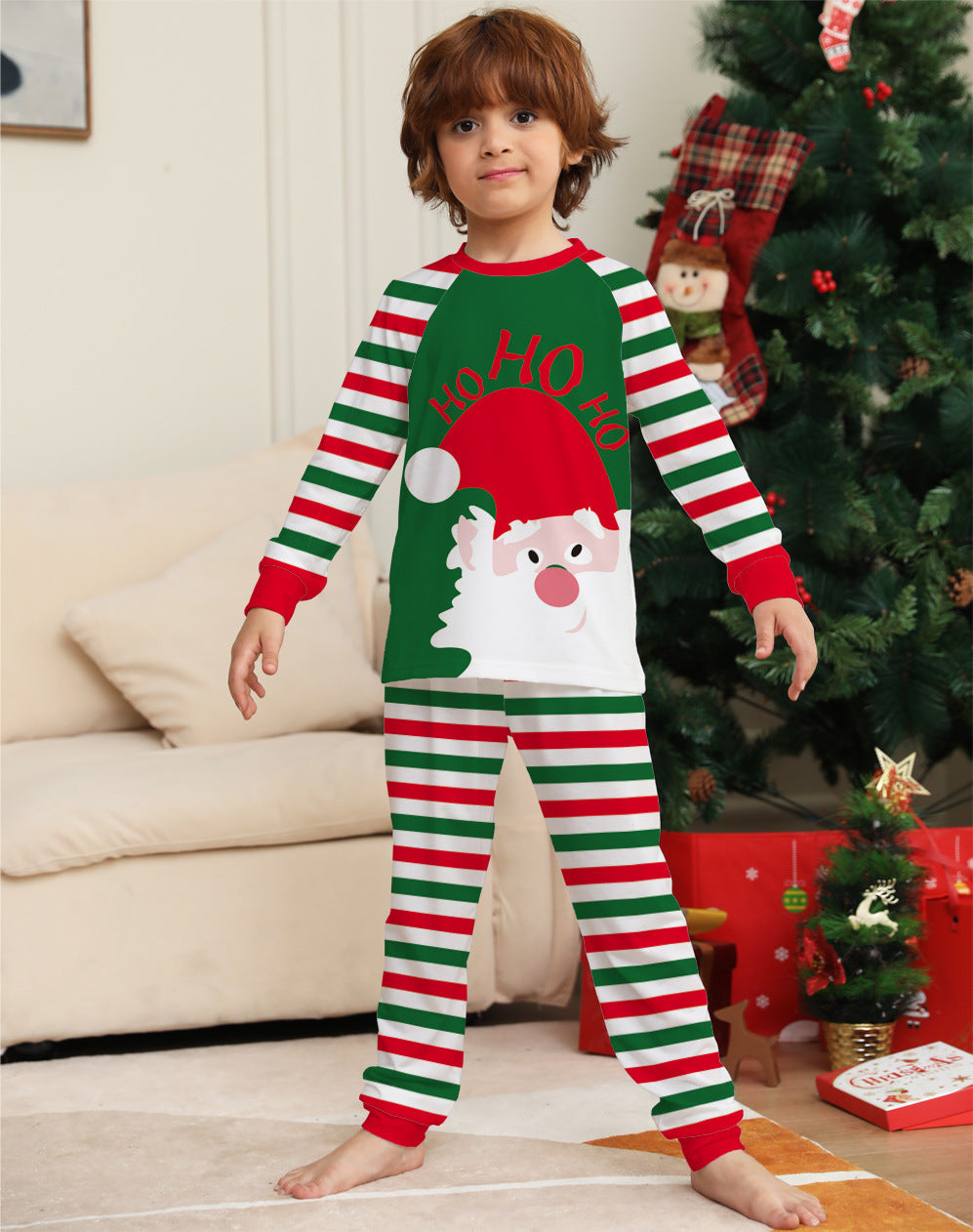 🎅 Family Matching Christmas Pajama Sets – Red & Green Stripe Holiday Sleepwear for Kids & Adults