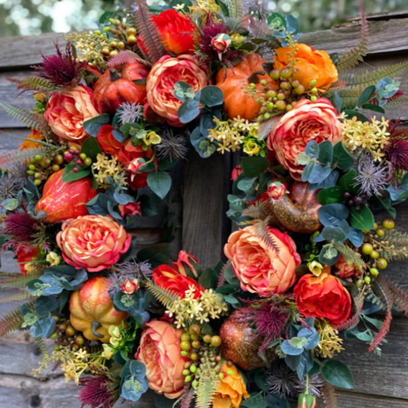 New Autumn Peony  Pumpkin Wreath Home Decor