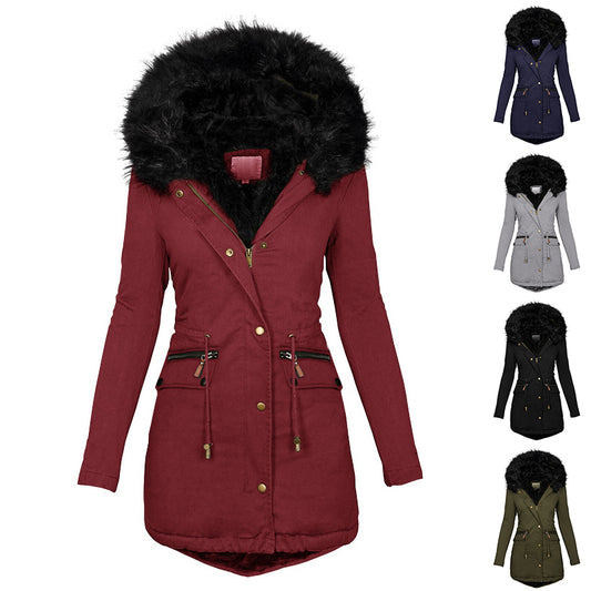 Women’s Plush Hooded Parka – Winter Warm Thick Zip‑Up Jacket with Faux Fur Trim