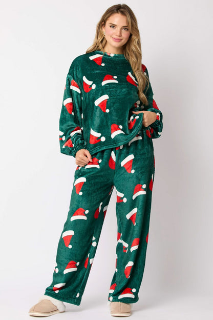 Women’s Christmas Flannel Pajama Set – 2-Piece Cozy Santa Print Lounge Sleepwear - BANGN CREATIVE SOLUTIONS 