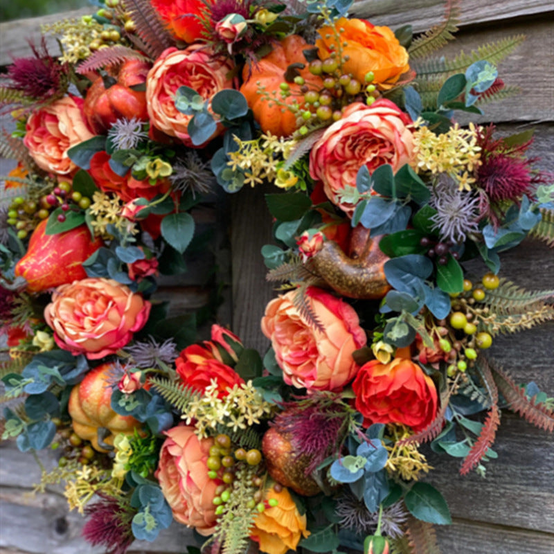 New Autumn Peony  Pumpkin Wreath Home Decor