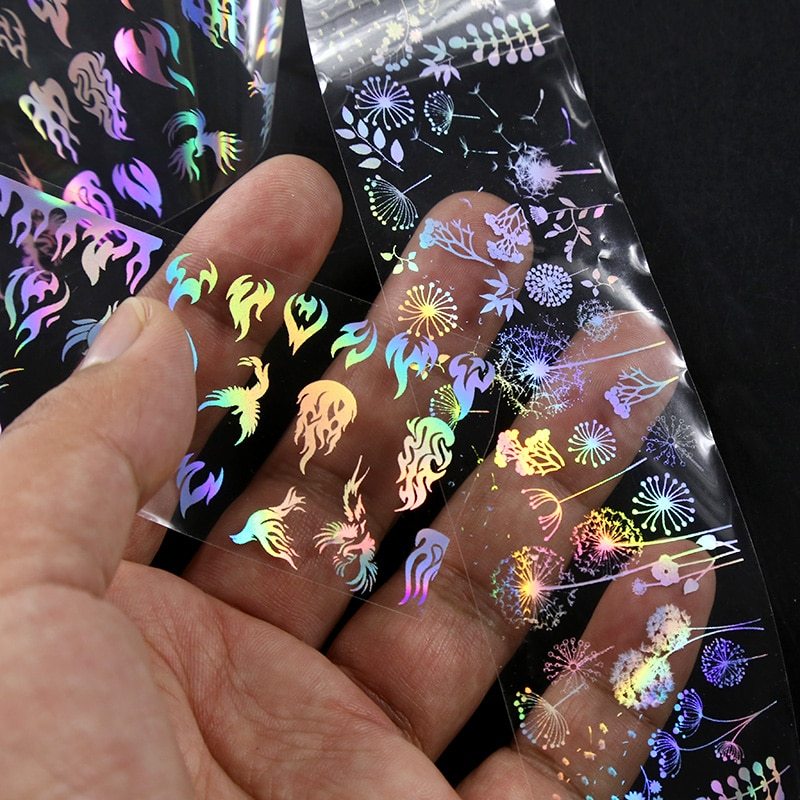 ✨ Holographic Nail Art Transfer Foil Roll – 3D Butterfly & Flame Designs (1M Roll)
