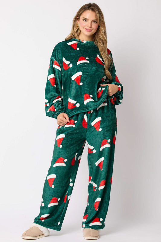 Women’s Christmas Flannel Pajama Set – 2-Piece Cozy Santa Print Lounge Sleepwear - BANGN CREATIVE SOLUTIONS 