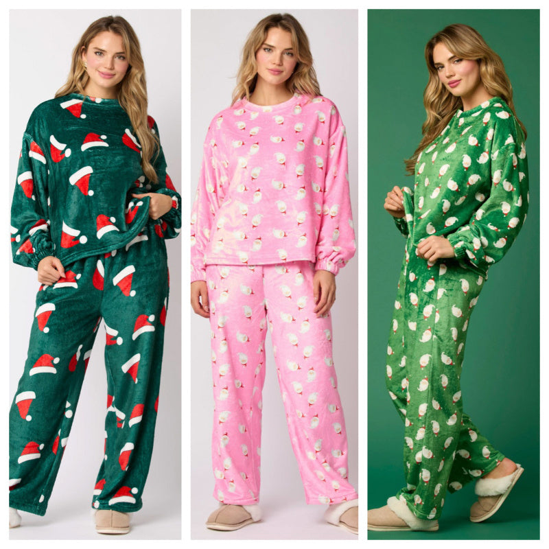 Women’s Christmas Flannel Pajama Set – 2-Piece Cozy Santa Print Lounge Sleepwear - BANGN CREATIVE SOLUTIONS 