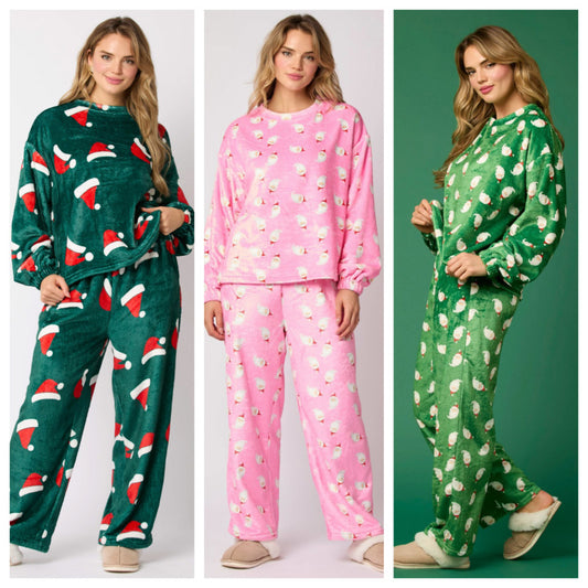 Women’s Christmas Flannel Pajama Set – 2-Piece Cozy Santa Print Lounge Sleepwear - BANGN CREATIVE SOLUTIONS 