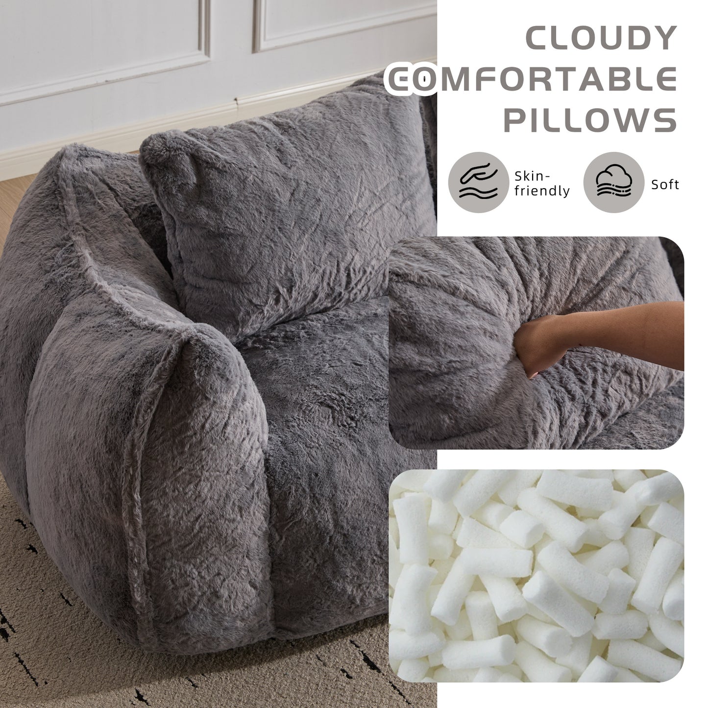 Giant Plush Bean Bag Sofa — Grey - BANGN CREATIVE SOLUTIONS 