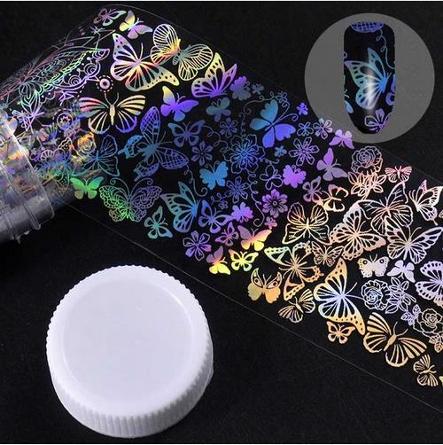 ✨ Holographic Nail Art Transfer Foil Roll – 3D Butterfly & Flame Designs (1M Roll)
