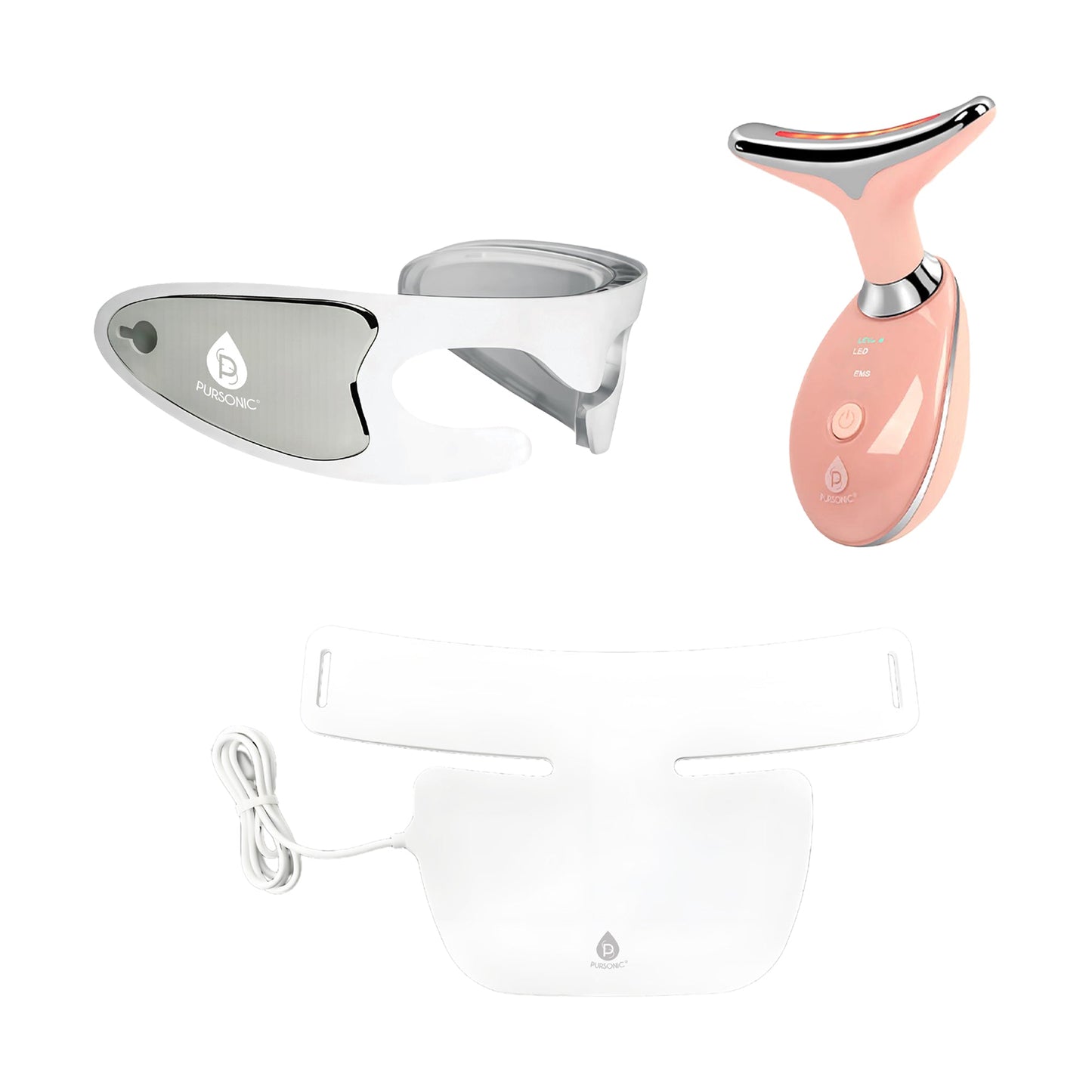 Pursonic Total LED Light Therapy System – Eye Mask, Neck Plate, Multi-Function Skincare Device