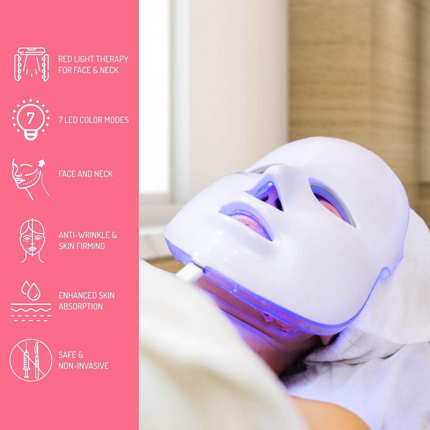 Pursonic Complete LED Skincare Therapy Bundle: Neckplate, 7-in-1 Light Therapy Wand & 7-in-1 Face Mask