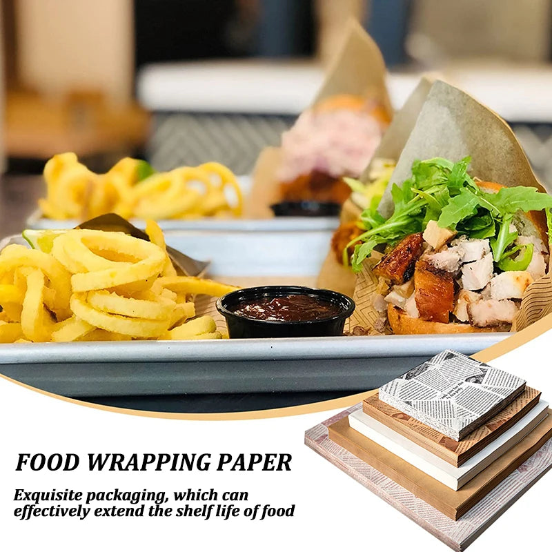 50pcs Oil-Proof Baking Food Wrapper Wax Paper Burger French Fries Wrapping Oilpaper Kitchen Sandwich Bread Food Baking Tools Mat - BANGN CREATIVE SOLUTIONS 