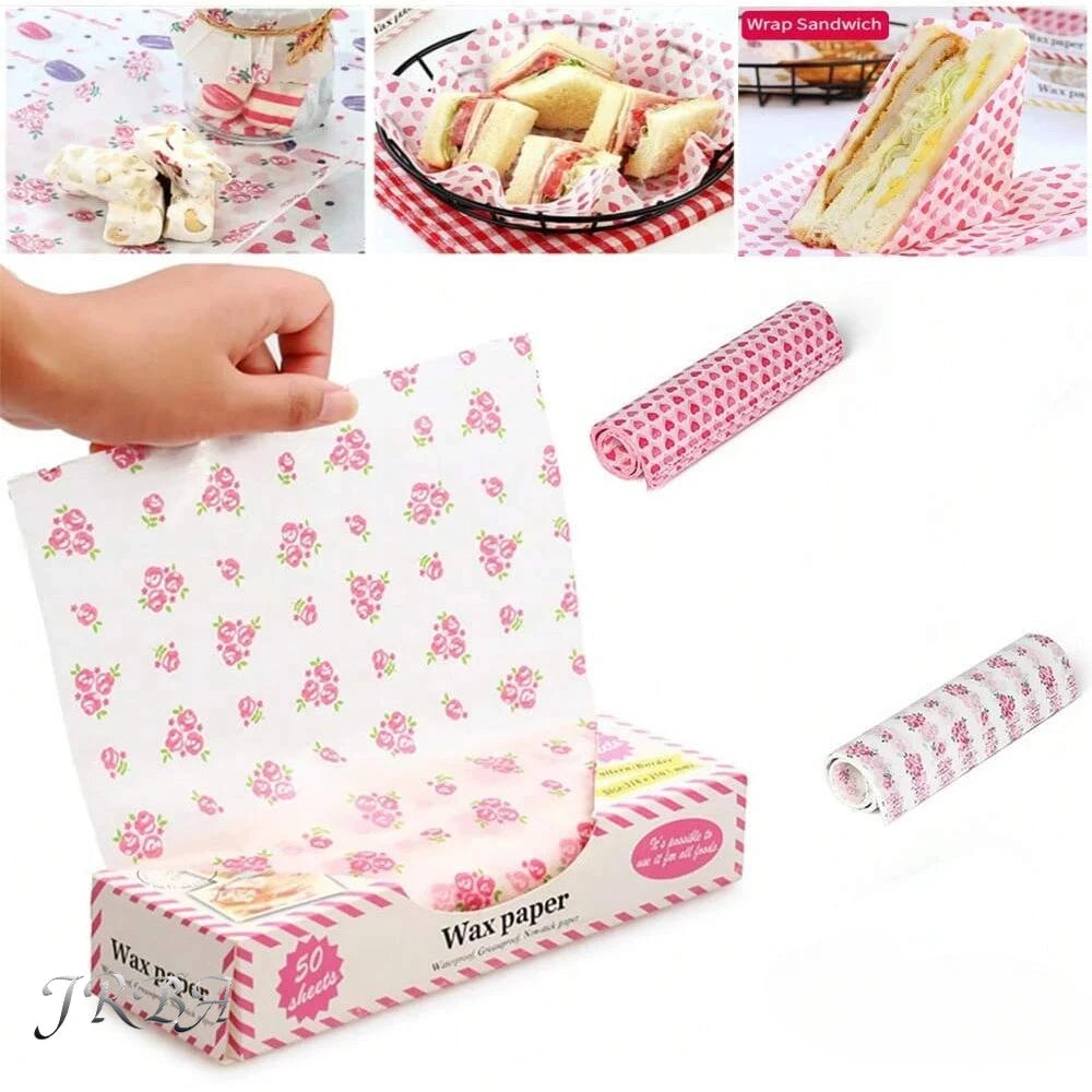 50PCS Wax Paper Wraps | Greaseproof Sandwich & Burger Wrapping Sheets | Baking & Food Packaging Paper