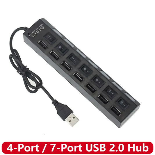 USB 2.0 Hub 7-Ports / 4-Ports USB Splitter USB A Port Data Hub for Laptop PC Computer Mobile HDD Flash Drive - BANGN CREATIVE SOLUTIONS 