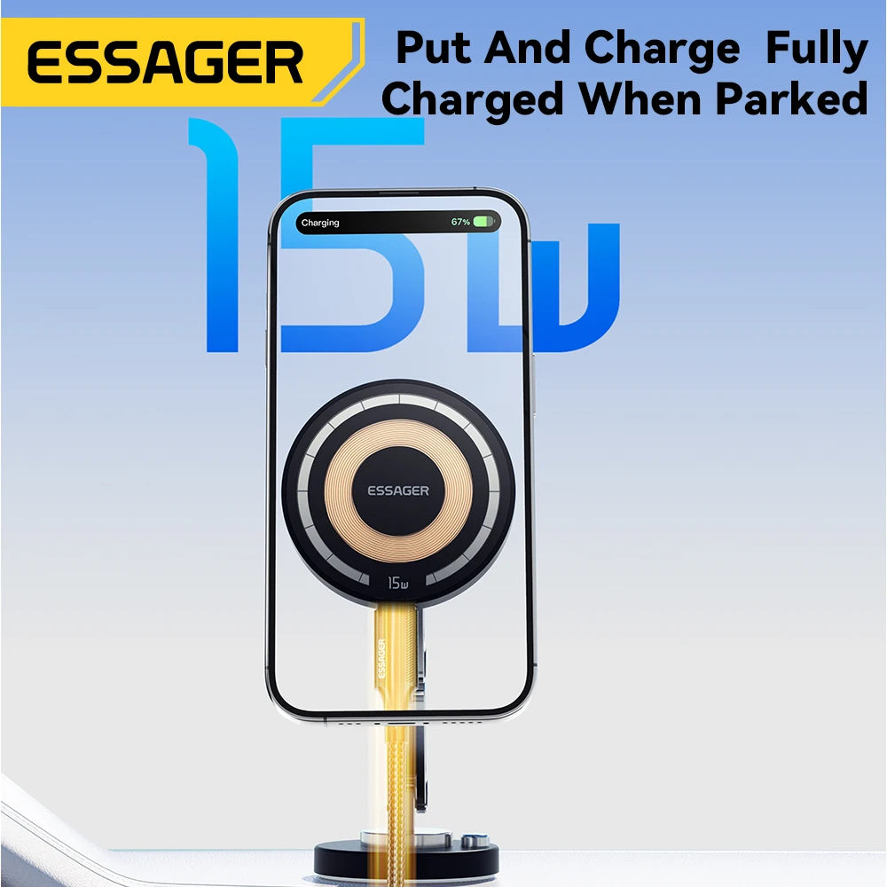 Magnetic Wireless Car Charger | 15W Fast Charging Mount Stand for iPhone 15/14/13 Pro (Magsafe Compatible)