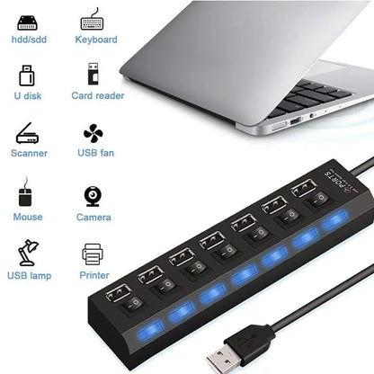 USB 2.0 Hub 7-Ports / 4-Ports USB Splitter USB A Port Data Hub for Laptop PC Computer Mobile HDD Flash Drive - BANGN CREATIVE SOLUTIONS 
