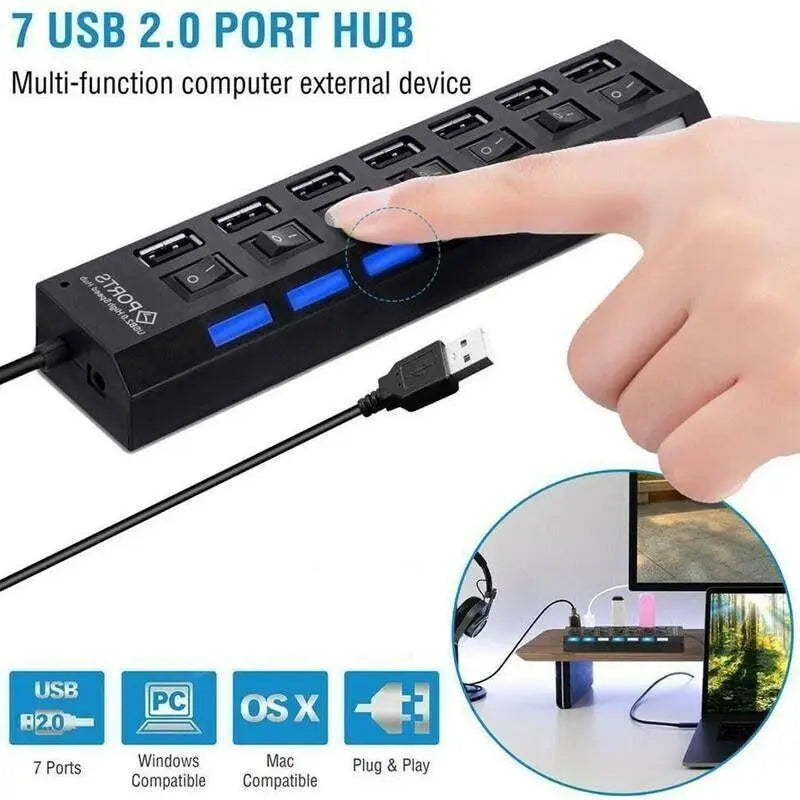 USB 2.0 Hub 7-Ports / 4-Ports USB Splitter USB A Port Data Hub for Laptop PC Computer Mobile HDD Flash Drive - BANGN CREATIVE SOLUTIONS 