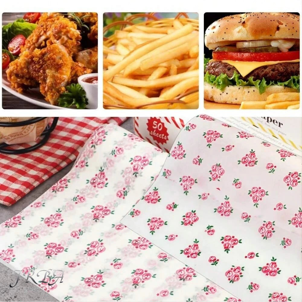50PCS Wax Paper Wraps | Greaseproof Sandwich & Burger Wrapping Sheets | Baking & Food Packaging Paper