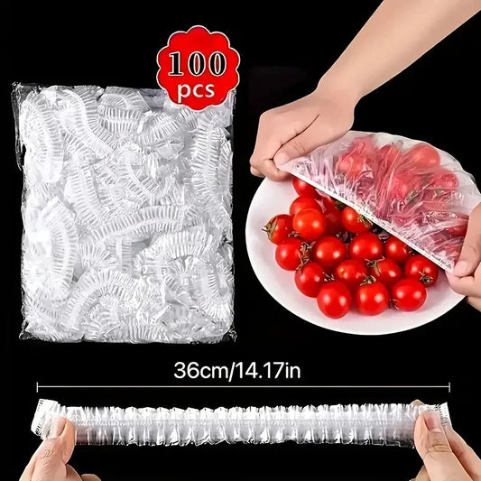 Reusable 100-Pack Elastic Food Storage Covers – Stretchable Plastic Bowl Wraps - BANGN CREATIVE SOLUTIONS 