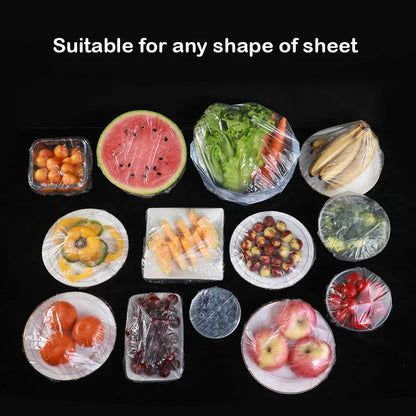 100pcs Disposable Food Cover Plastic Wrap Elastic Food Lids For Fruit Bowls Cups Caps Storage Kitchen Fresh Keeping Saver Bag - BANGN CREATIVE SOLUTIONS 