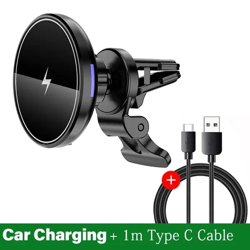 Magnetic Wireless Car Charger Mount | 15W Fast Charging Air Vent Phone Holder for iPhone 12–15 Pro/Max