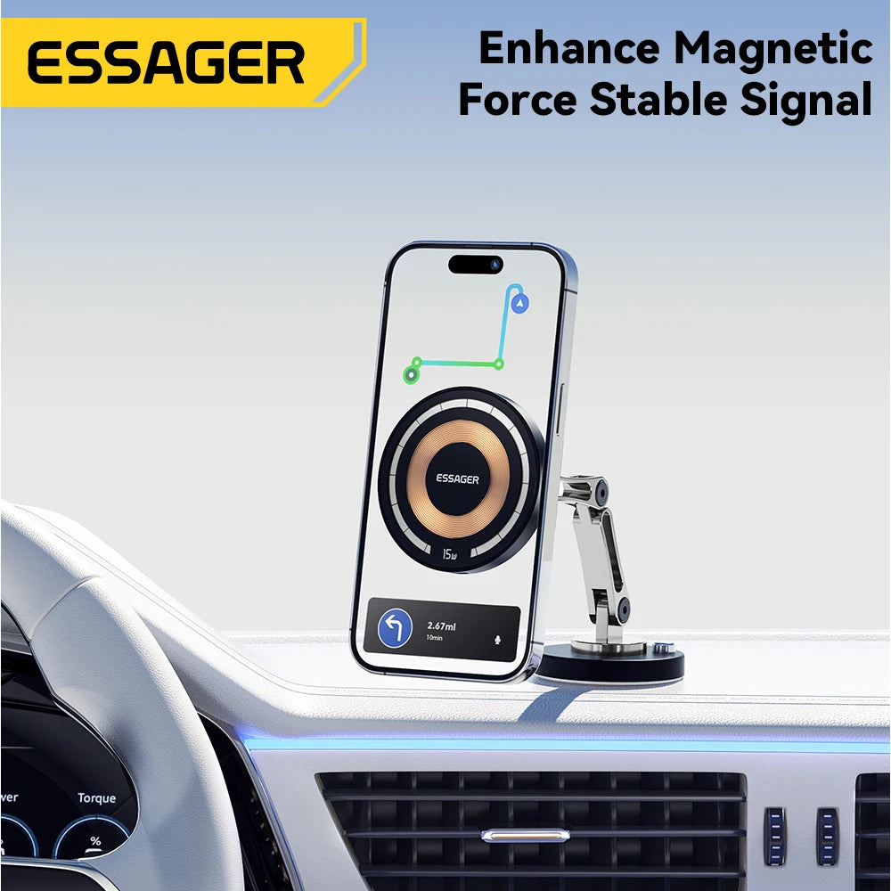 Magnetic Wireless Car Charger | 15W Fast Charging Mount Stand for iPhone 15/14/13 Pro (Magsafe Compatible)