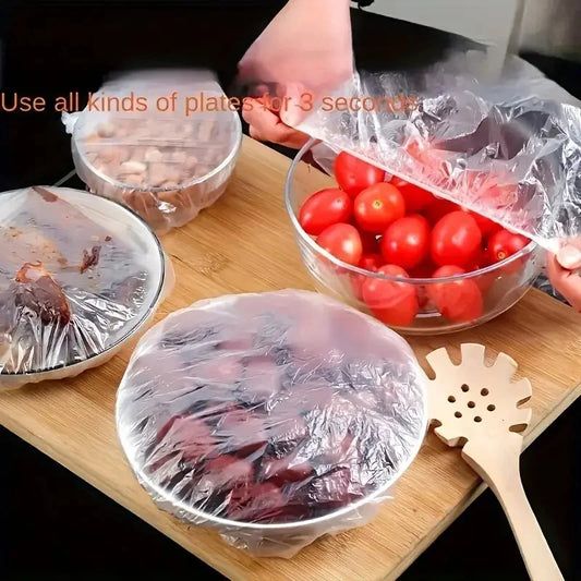 Reusable 100-Pack Elastic Food Storage Covers – Stretchable Plastic Bowl Wraps - BANGN CREATIVE SOLUTIONS 
