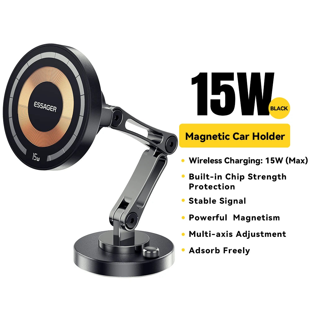 Magnetic Wireless Car Charger | 15W Fast Charging Mount Stand for iPhone 15/14/13 Pro (Magsafe Compatible)