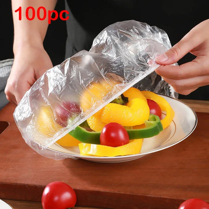 100pcs Disposable Food Cover Plastic Wrap Elastic Food Lids For Fruit Bowls Cups Caps Storage Kitchen Fresh Keeping Saver Bag - BANGN CREATIVE SOLUTIONS 