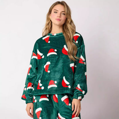 Women’s Christmas Flannel Pajama Set – 2-Piece Cozy Santa Print Lounge Sleepwear - BANGN CREATIVE SOLUTIONS 