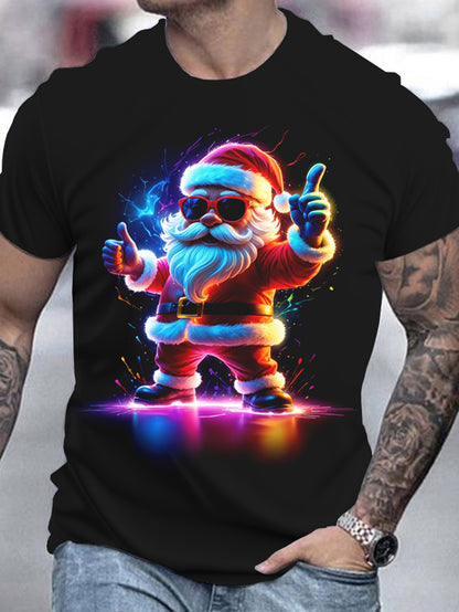 3D Neon Santa Claus Tee – Breathable Short Sleeve Holiday Shirt