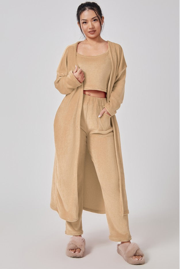 Cozy 3-Piece Lounge Set – Fluffy Pajamas for Women | Winter Comfort Wear