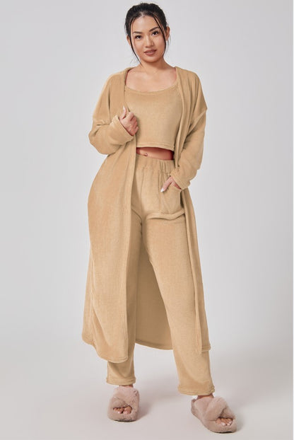 Cozy 3-Piece Lounge Set – Fluffy Pajamas for Women | Winter Comfort Wear - BANGN CREATIVE SOLUTIONS 