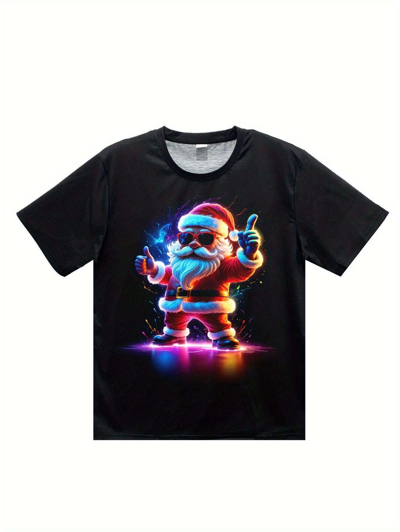3D Neon Santa Claus Tee – Breathable Short Sleeve Holiday Shirt