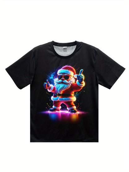 3D Neon Santa Claus Tee – Breathable Short Sleeve Holiday Shirt