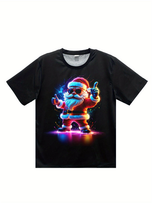 3D Neon Santa Claus Tee – Breathable Short Sleeve Holiday Shirt