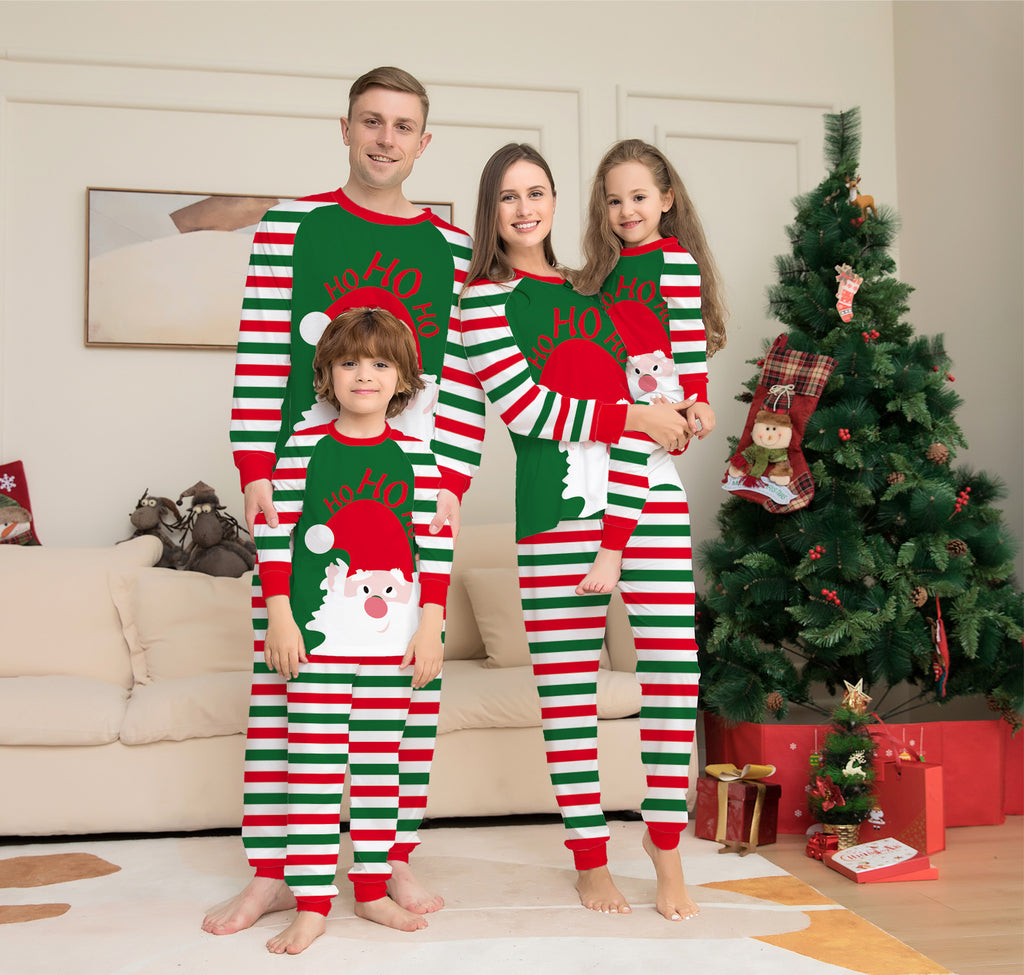 🎅 Family Matching Christmas Pajama Sets – Red & Green Stripe Holiday Sleepwear for Kids & Adults
