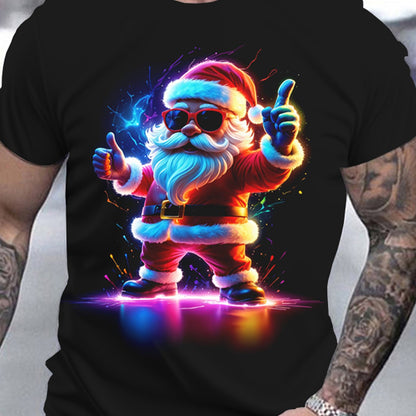 3D Neon Santa Claus Tee – Breathable Short Sleeve Holiday Shirt