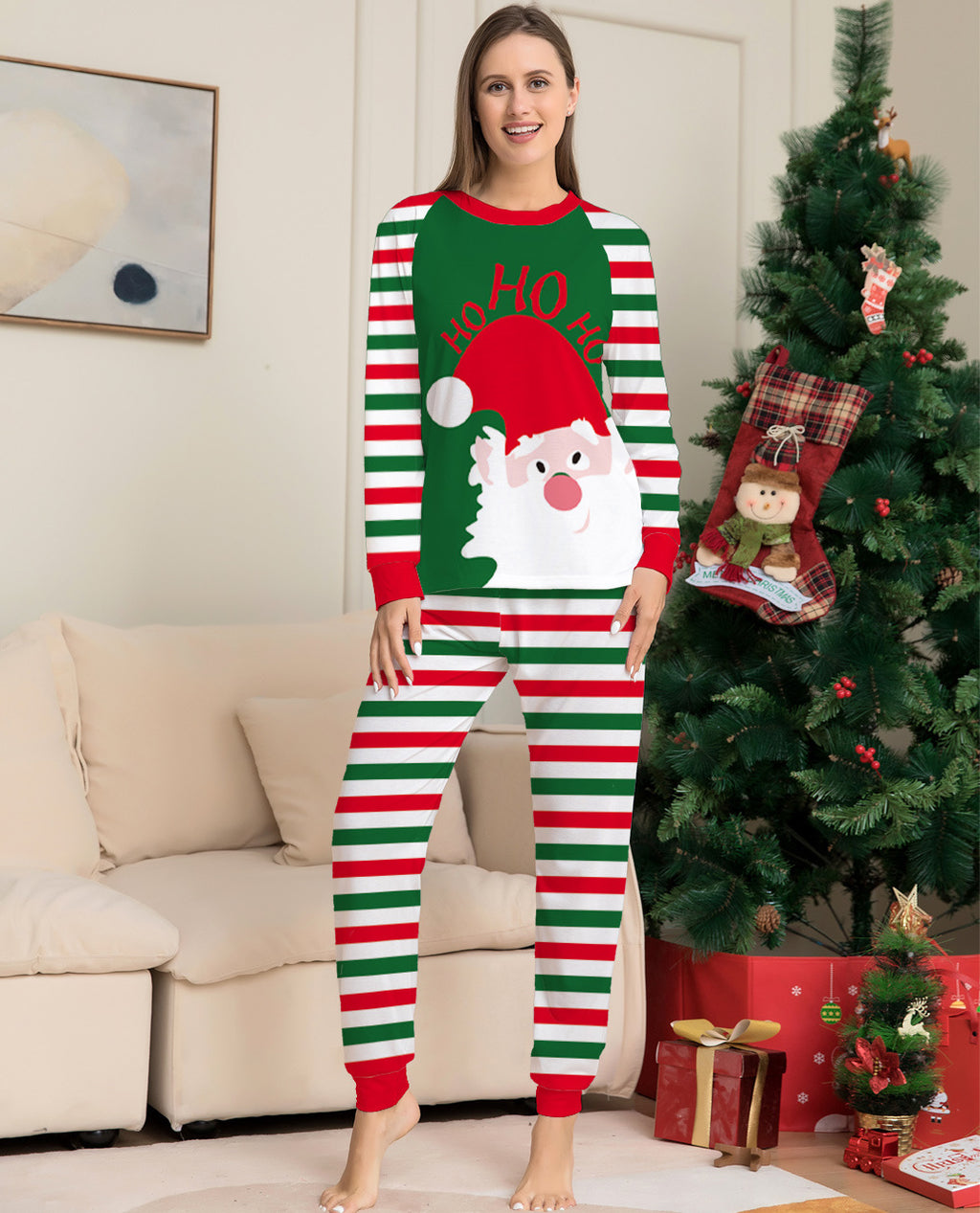 🎅 Family Matching Christmas Pajama Sets – Red & Green Stripe Holiday Sleepwear for Kids & Adults