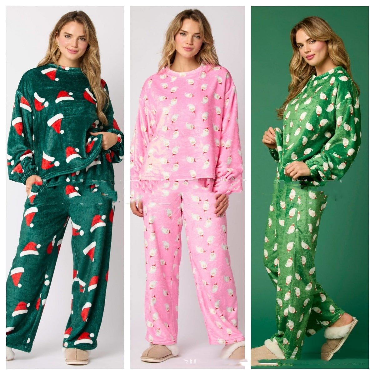 Women’s Christmas Flannel Pajama Set – 2-Piece Cozy Santa Print Lounge Sleepwear - BANGN CREATIVE SOLUTIONS 